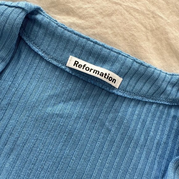 REFORMATION Gellar Knit Top in Robin Egg Blue - Picture 4 of 6